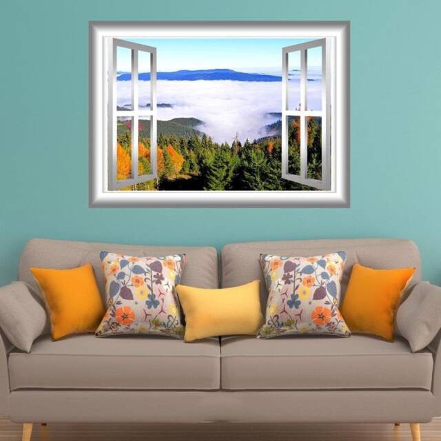 Window Frame 3D Foggy Forest Wall Decal - Easy To Apply Peel & Stick Home D??cor Fabric Vinyl Mural Vwaq Nw23 - image 1