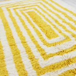 Moroccan Yellow Rug, Abstract & White Carpet, Minimalist Beniourain Genuine Wool Rug - thumbnail 2