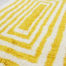 Moroccan Yellow Rug, Abstract & White Carpet, Minimalist Beniourain Genuine Wool Rug - thumbnail 3