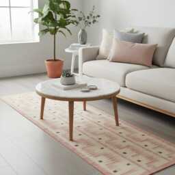 Handmade Scandinavian Kilim Runner Rug, Geometric Pink, Beige & Brown Wool Carpet - thumbnail 2