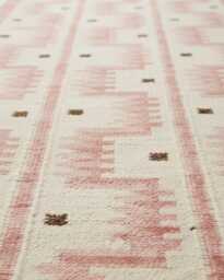 Handmade Scandinavian Kilim Runner Rug, Geometric Pink, Beige & Brown Wool Carpet