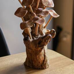 Wooden Mushroom Sculpture 11 Inch/27 cm, Personalized Statue, Carving, Home Decor, Room Living Room, Office Gift Idea - thumbnail 2