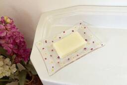 Handmade Pink Daisy Design Glass Soap Dish - thumbnail 1