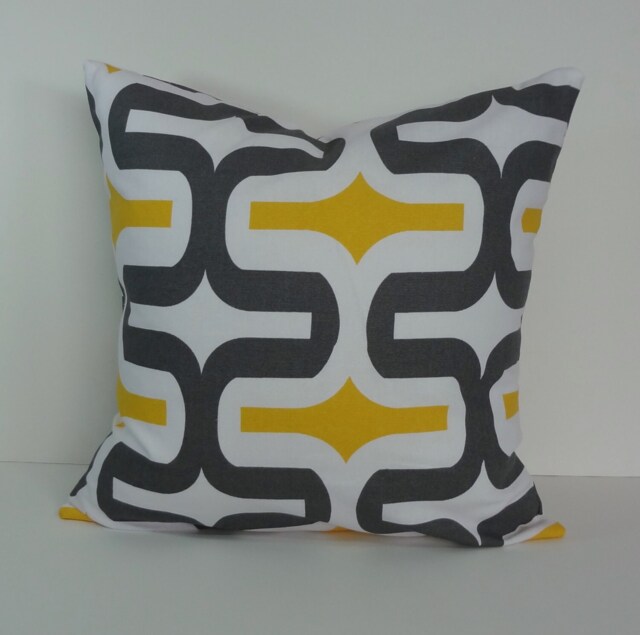 Yellow & Gray Geometric Pillow Cover Modern Throw Cushion - 18 X 18 - image 1