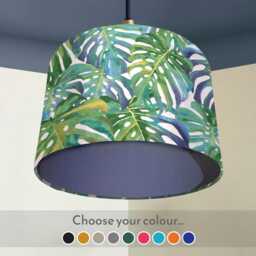 Tropical Monstera Leaf Lampshade Green & Blue Ceiling Or Table Light