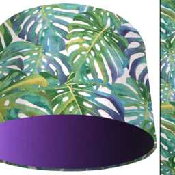Tropical Monstera Leaf Lampshade Green & Blue Ceiling Or Table Light - thumbnail 4