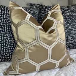 Designer Guild Zardozi Cushion Cover, Handmade Pillow Cover For Sofa Or Bed, Luxury Natural Gold Geometric Design Pillow Cover - thumbnail 1
