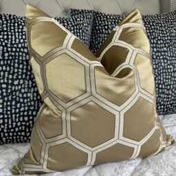 Designer Guild Zardozi Cushion Cover, Handmade Pillow Cover For Sofa Or Bed, Luxury Natural Gold Geometric Design Pillow Cover - thumbnail 3