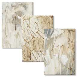 Canvas Wall Art Set Of 3 - Patterns in Shades Beige & Gray, Yellow Art, Abstract Decor