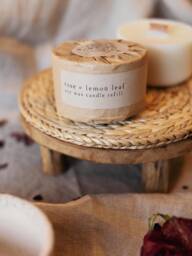 Rose & Lemon Leaf Refill, Botanical Soy Wax Candle Wood Wick, Stoneware Candle, Eco Friendly Gift, Mum Gift - thumbnail 1
