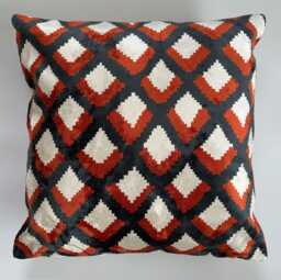 Silk Velvet Cushion Cover, Aztec Diamond Pillow, Turkish Jacquard Cushion, Ikat Decorative Pillow 20''x20''/50x50 cm