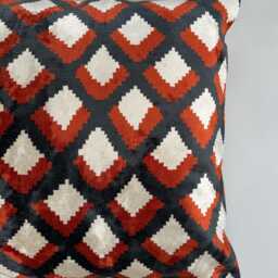 Silk Velvet Cushion Cover, Aztec Diamond Pillow, Turkish Jacquard Cushion, Ikat Decorative Pillow 20''x20''/50x50 cm - thumbnail 2