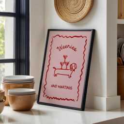 Martini & Weenies Poster, Bar Cart Art, Sausage Dog Daschund Poster, Dachshund Gift - thumbnail 2