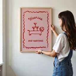 Martini & Weenies Poster, Bar Cart Art, Sausage Dog Daschund Poster, Dachshund Gift - thumbnail 3