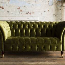 2 Seater Green Velvet Fabric Chesterfield Sofa, British Handmade - thumbnail 2