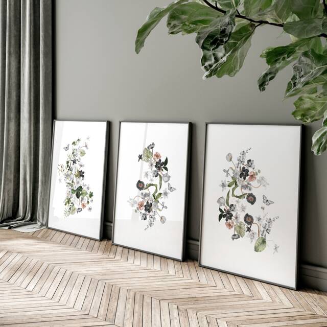 Home Decor Wall Art, Botanical Floral Set Of 3 Posters, Minimalist Farmhouse Hangings, Apartment Gallery Living Room Art - image 1