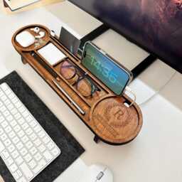 Personalized Wood Desk Organizer-Office Accessories-Custom Tablet & Phone Stand - Custom Docking Station - Organizer Gift - thumbnail 3