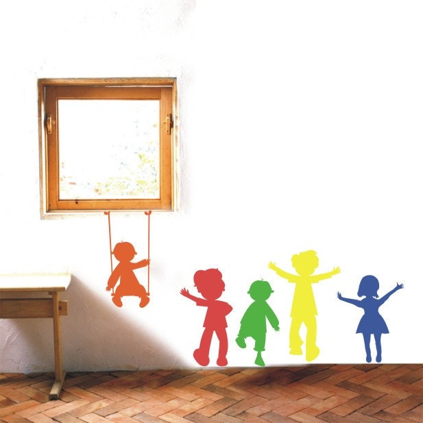 Set Of 5 Kids Wall Decals Children Vinyl Silhouettes - image 1