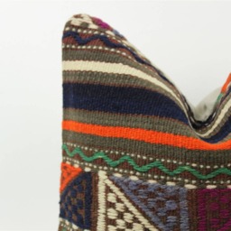 Vintage Kilim Pillow Cover Hand-Spun Wool, Turkish Cotton, 16x16 Inch - thumbnail 3