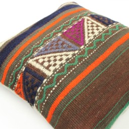 Vintage Kilim Pillow Cover Hand-Spun Wool, Turkish Cotton, 16x16 Inch - thumbnail 2