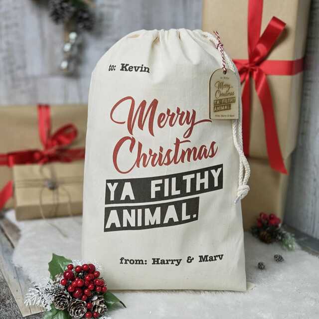 Personalised Home Alone Christmas Stocking, Funny Santa Sack For Adults, Eve Gift Bag Children, Merry Present Sacks - image 1