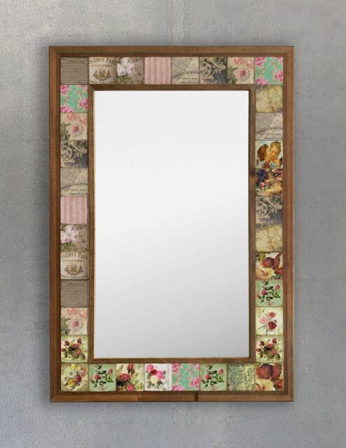 Handmade Travertine Tile Mirror, Mosaic Wall Decor, Oscar Stone - image 1