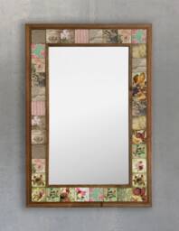 Handmade Travertine Tile Mirror, Mosaic Wall Decor, Oscar Stone