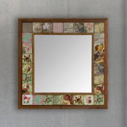 Handmade Travertine Tile Mirror, Mosaic Wall Decor, Oscar Stone - thumbnail 2