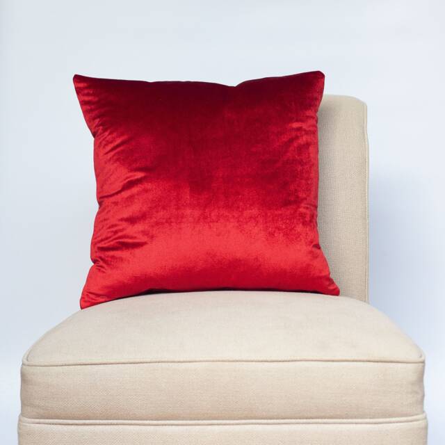 Bella Plain Velvet Cushion. Bright Red Supersoft Chenille. Modern & On-Trend Home Accessory. 17x17 - image 1