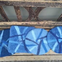 Handfelted Seat Cushion Abstract, Blue - thumbnail 2