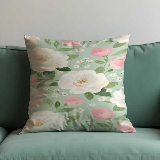 Floral Cushion Cover, Watercolour Rose Pillowcase, Sage Green Botanical Decorative Throw Case For Sofa Bed - image 1