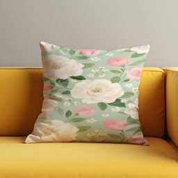 Floral Cushion Cover, Watercolour Rose Pillowcase, Sage Green Botanical Decorative Throw Case For Sofa Bed - thumbnail 4