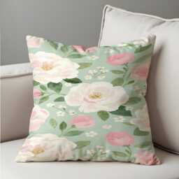 Floral Cushion Cover, Watercolour Rose Pillowcase, Sage Green Botanical Decorative Throw Case For Sofa Bed - thumbnail 2