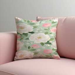 Floral Cushion Cover, Watercolour Rose Pillowcase, Sage Green Botanical Decorative Throw Case For Sofa Bed - thumbnail 3