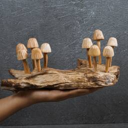Hand Carved Wooden Mushroom Figurine Driftwood Table Decor, 9 - thumbnail 4