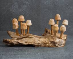 Hand Carved Wooden Mushroom Figurine Driftwood Table Decor, 9 - thumbnail 1