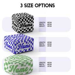 Personalised Custom Name Retro Vans Checked Ottoman Filled Pouffe Footrest Stool Washable Cover Zip Closure Pet His Her Gift - thumbnail 2