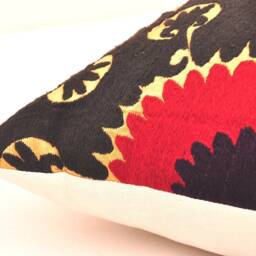 Embroidered Suzani Pillow Cover, Silk Embroidery Uzbek Cushion, Handloom Ikat, 20x20 Inch - thumbnail 3