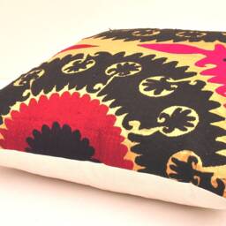 Embroidered Suzani Pillow Cover, Silk Embroidery Uzbek Cushion, Handloom Ikat, 20x20 Inch - thumbnail 2