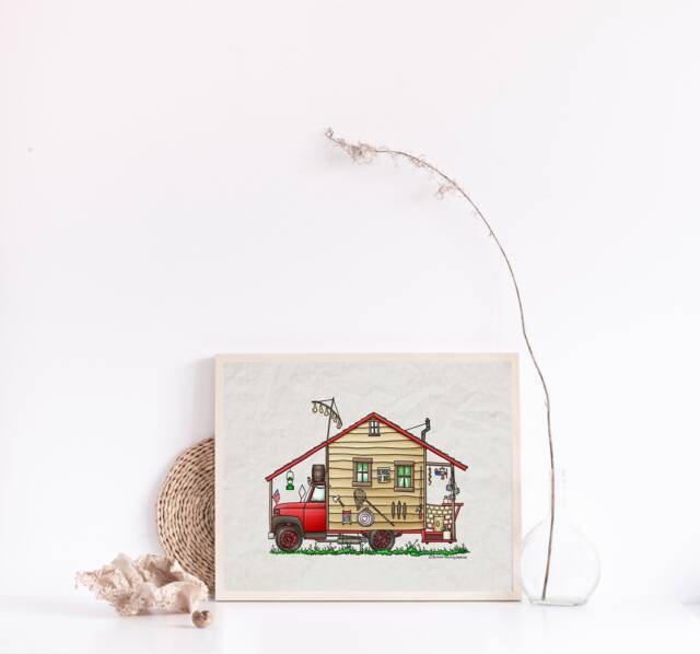 Redneck Camper - Travel Trailer Van Vanlife Happy Art Print- Whimsical Print Wall Decor Glamping - image 1