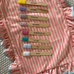 Personalised Name Hand Embroided Stripe Frill Ruffle Cushion Girl Nursery Decor Bedroom Baby Shower Children's Heirloom Gift Whimsy Pink - thumbnail 4