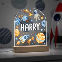 Personalised Boys Space Bedroom Night Light Custom Rocket Moon Stars Nursery Led Lamp With Any Name - thumbnail 1
