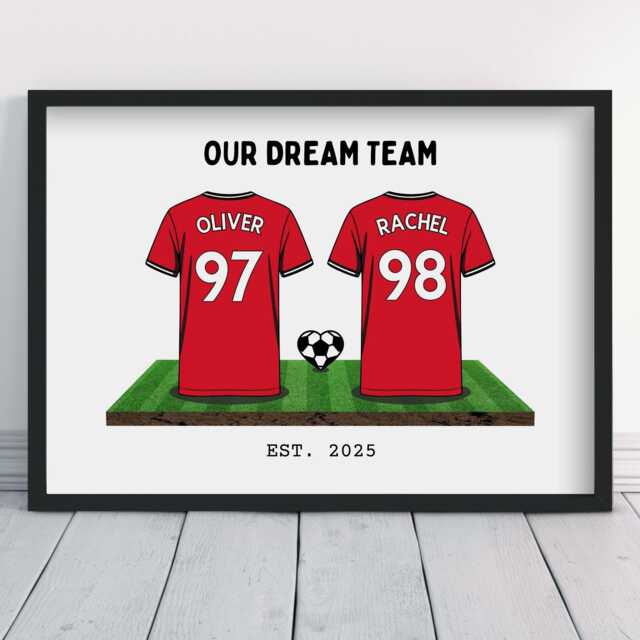 Personalised United Couple's Dream Team Art - Manchester Football Print Frames Available - image 1