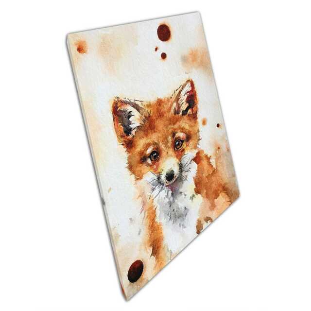 Baby Fox Kit Watercolour Canvas Print Orange Brown Wall Art For Home Office D??cor - image 1