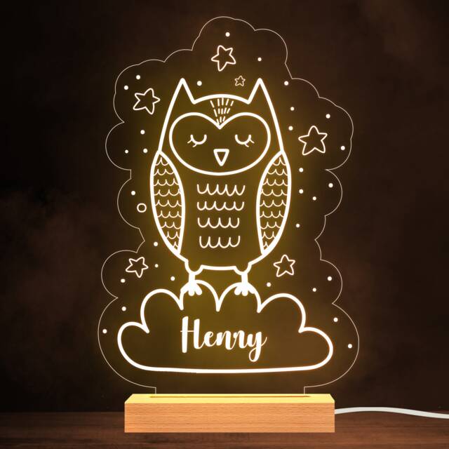 Kids Sleeping Owl On The Cloud Personalised Gift Warm White Lamp Night Light - image 1