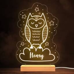 Kids Sleeping Owl On The Cloud Personalised Gift Warm White Lamp Night Light - thumbnail 1