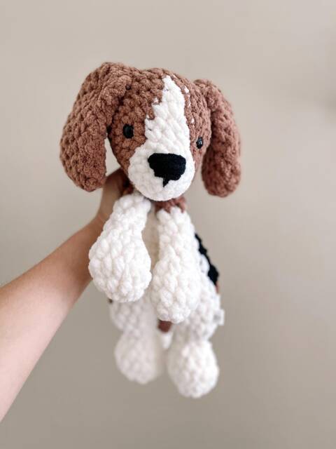 Made To Order - Dog Pup Snuggler, Lovey, Hound Beagle Plush, Crochet Stuffed Animal, Baby Shower Gift - image 1