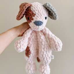 Made To Order - Dog Pup Snuggler, Lovey, Hound Beagle Plush, Crochet Stuffed Animal, Baby Shower Gift - thumbnail 2