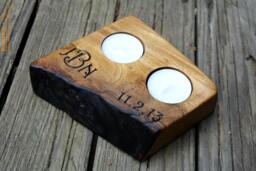 Rustic Wood Tealight Holder - Personalized Engraved Candle
