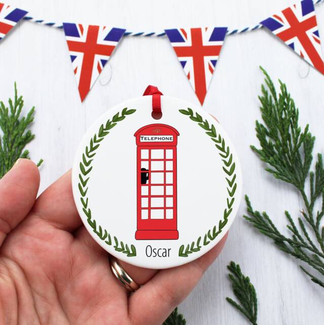 Personalized London Red Telephone Booth Christmas Ornament - image 1